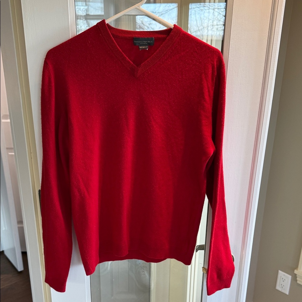 Banana Republic Bright Red Cashmere V-Neck Sweater